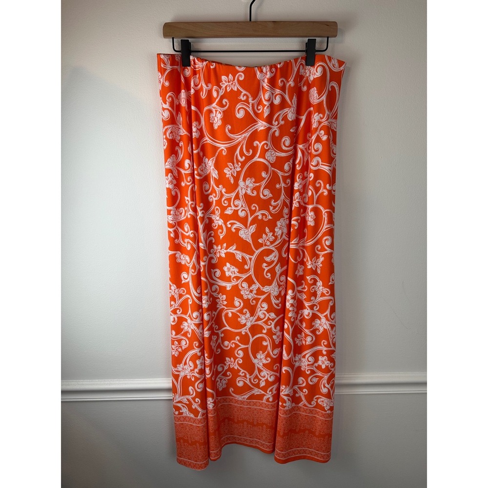 VINCE CAMUTO Lightweight Orange & White Pull-On Maxi Skirt Elastic Waist XL